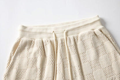 250908 New high-quality cotton drawstring chessboard towel fabric casual shorts