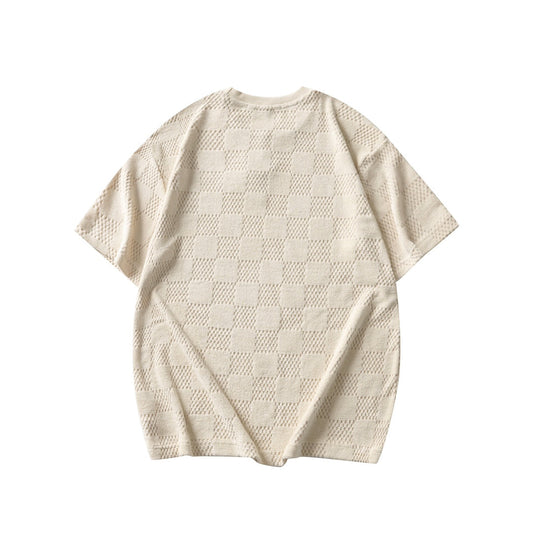 250908 New high-quality cotton checkerboard towel fabric casual T-shirt