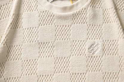 250908 New high-quality cotton checkerboard towel fabric casual T-shirt