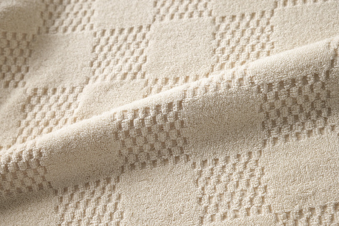 250908 New high-quality cotton checkerboard towel fabric casual T-shirt