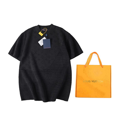250908 New high-quality patchwork jacquard woolen short-sleeved shirt