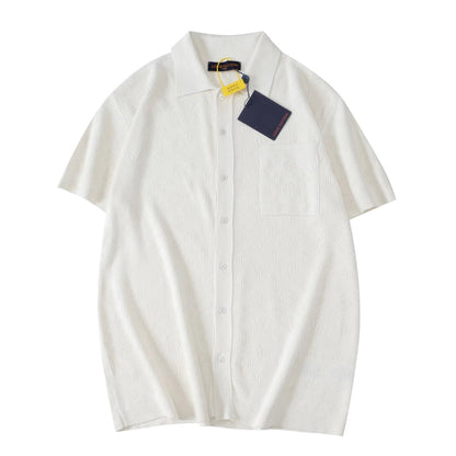 250917 New high-quality white cut-out jacquard knitted short-sleeved shirt