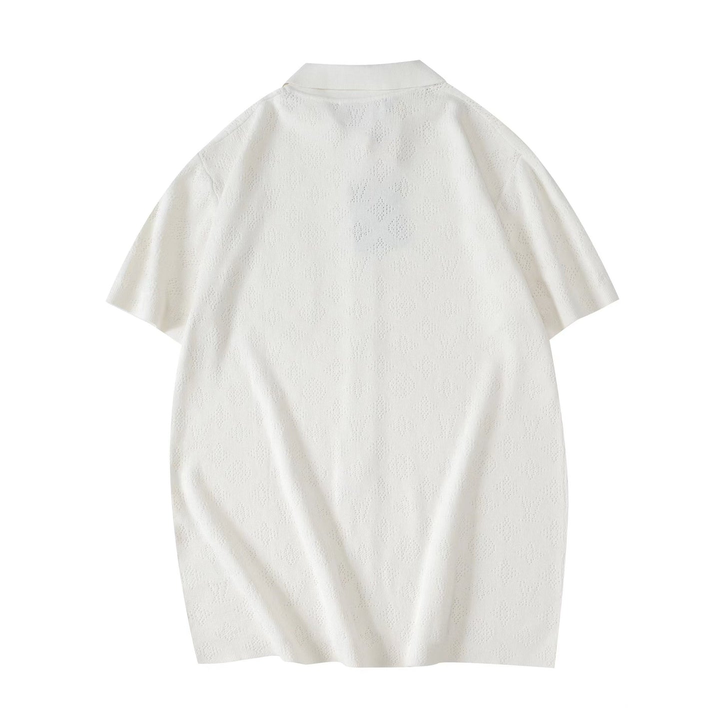 250917 New high-quality white cut-out jacquard knitted short-sleeved shirt