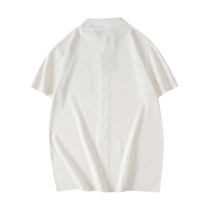 250917 New high-quality white cut-out jacquard knitted short-sleeved shirt