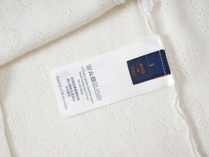 250917 New high-quality white cut-out jacquard knitted short-sleeved shirt