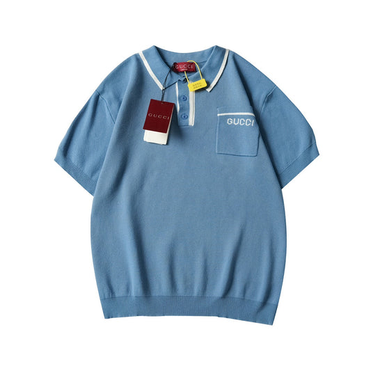 250917 New high-quality fine wool knitted Polo short-sleeved shirt