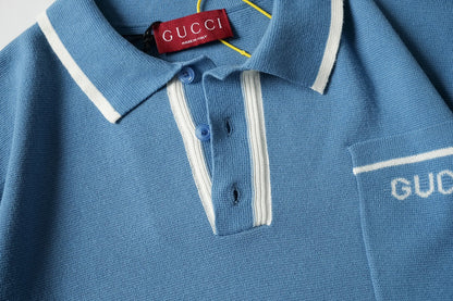 250917 New high-quality fine wool knitted Polo short-sleeved shirt