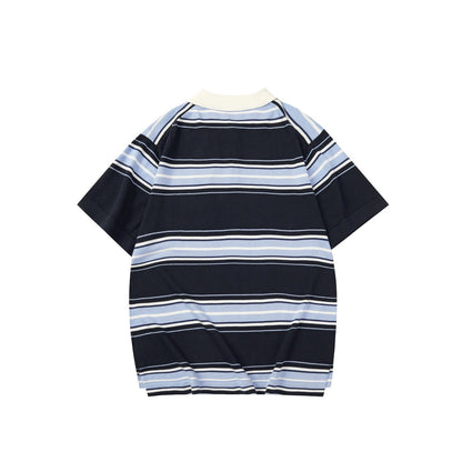 250917 New high-quality embroidered lily of the valley lapel striped POLO