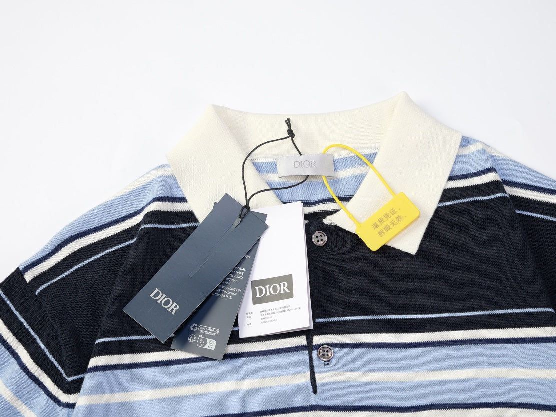 250917 New high-quality embroidered lily of the valley lapel striped POLO