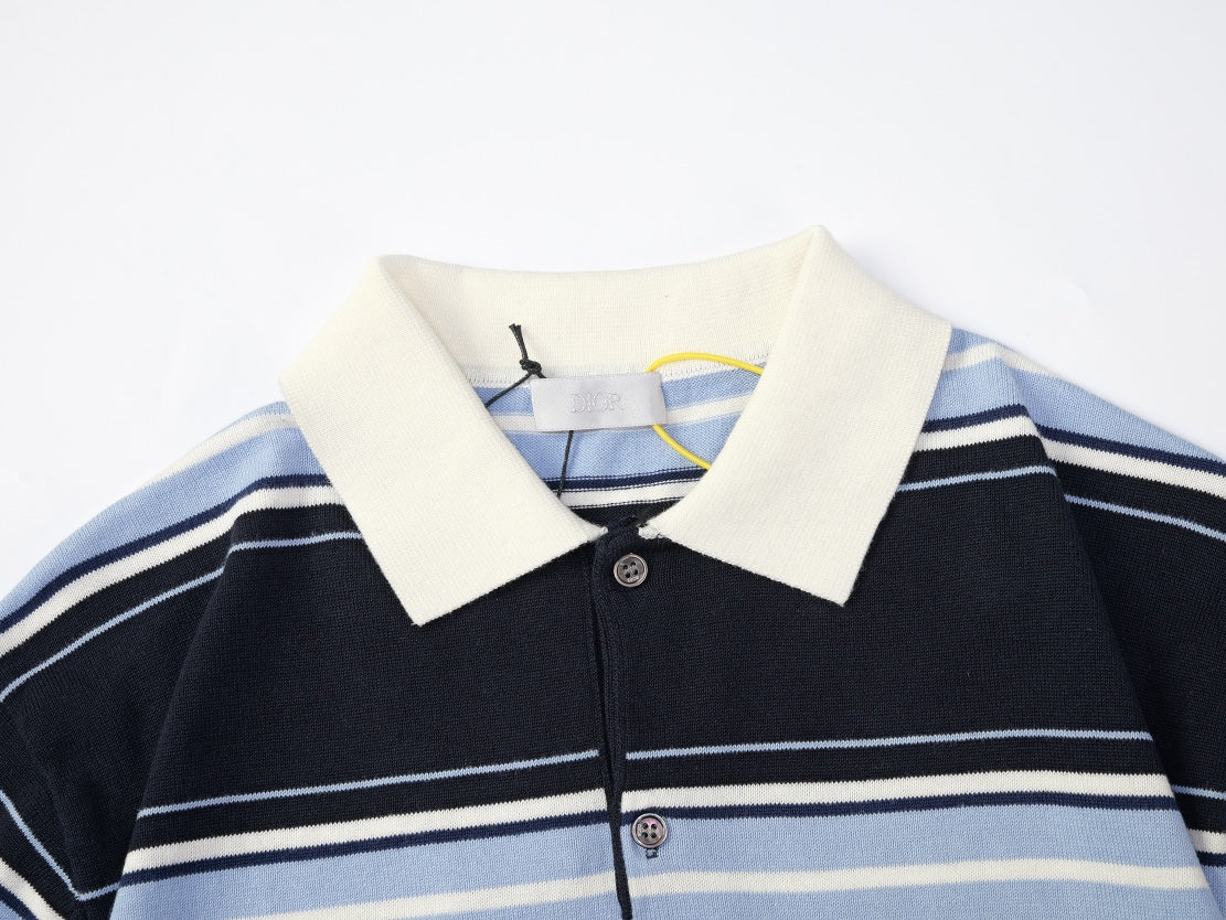 250917 New high-quality embroidered lily of the valley lapel striped POLO