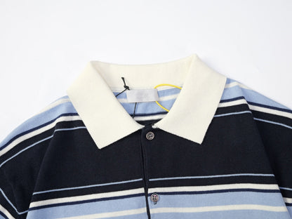 250917 New high-quality embroidered lily of the valley lapel striped POLO