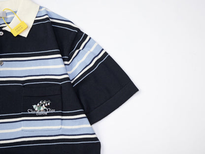 250917 New high-quality embroidered lily of the valley lapel striped POLO