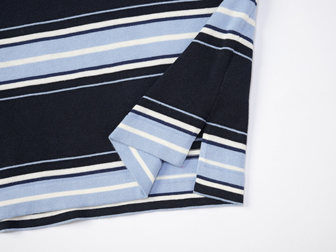250917 New high-quality embroidered lily of the valley lapel striped POLO