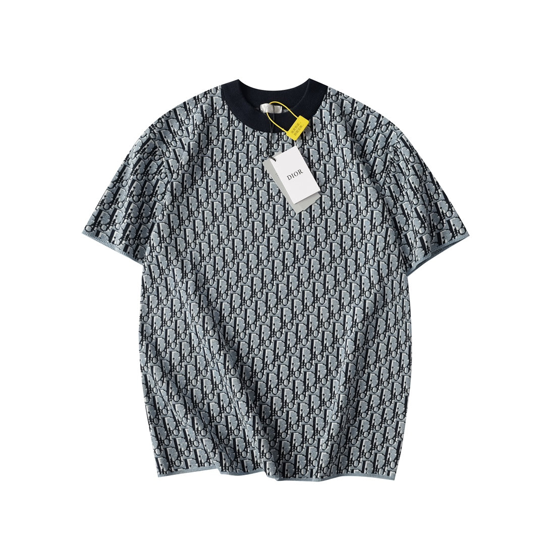 250917 New high-quality wool jacquard knitted short-sleeved shirt