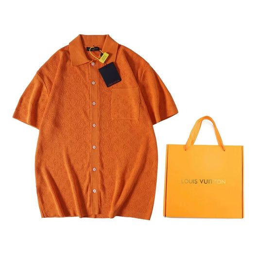 250917 New high-quality hollowed-out jacquard knitted short-sleeved shirt
