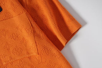 250917 New high-quality hollowed-out jacquard knitted short-sleeved shirt