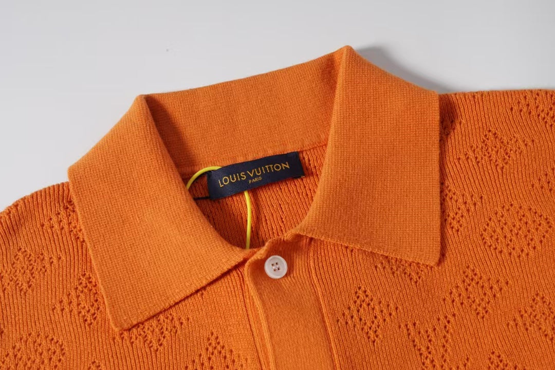 250917 New high-quality hollowed-out jacquard knitted short-sleeved shirt