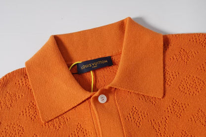 250917 New high-quality hollowed-out jacquard knitted short-sleeved shirt