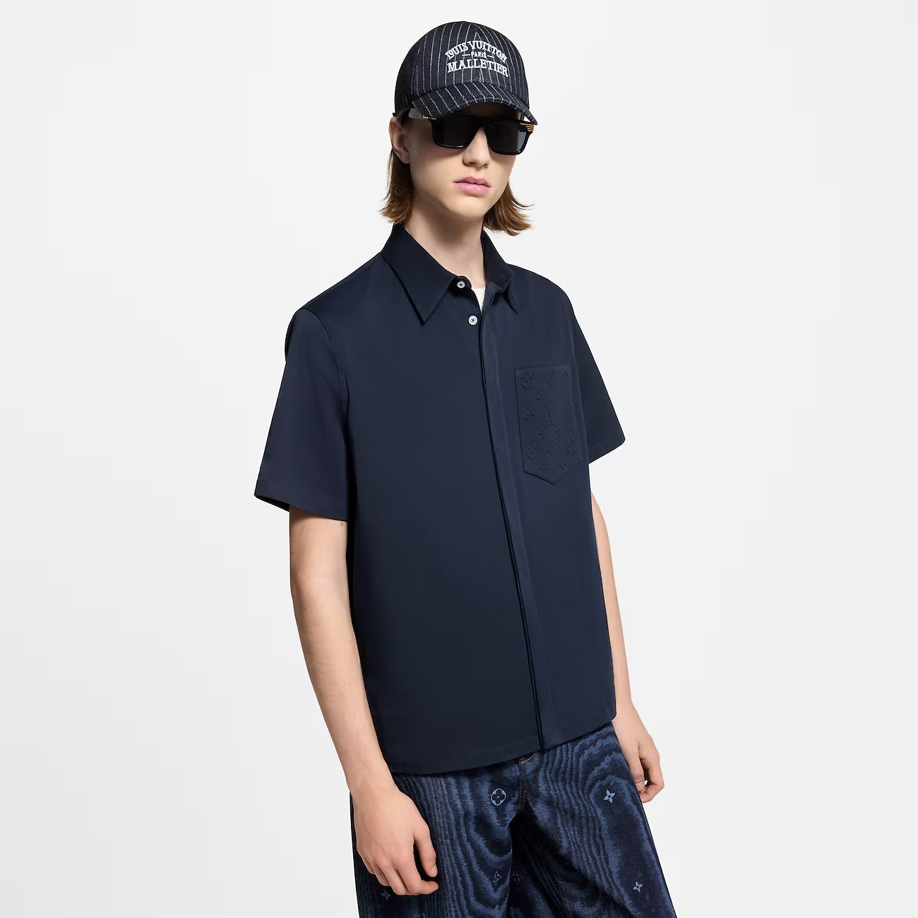 250917 New high-quality pocket embossed monogram short-sleeved shirt