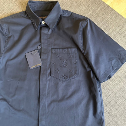 250917 New high-quality pocket embossed monogram short-sleeved shirt