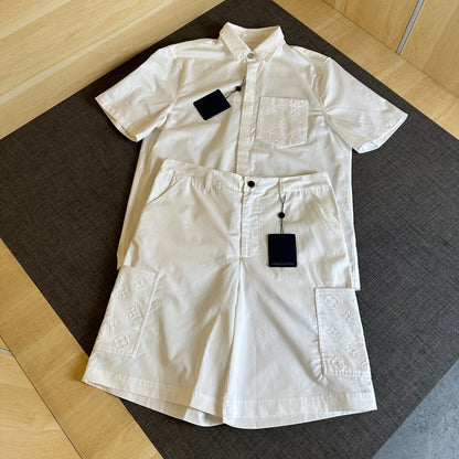 250917 New high-quality pocket embossed monogram short-sleeved shirt