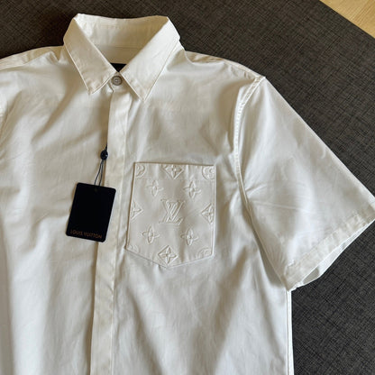250917 New high-quality pocket embossed monogram short-sleeved shirt