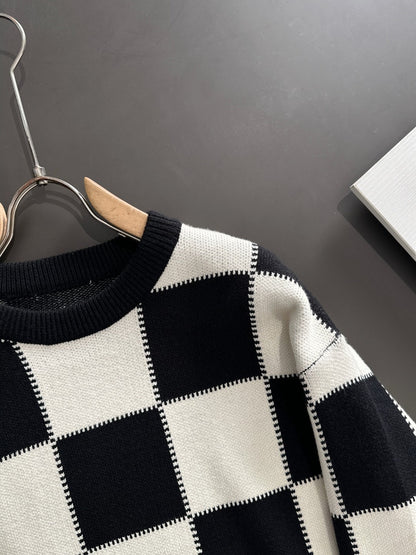 250917 New high-quality large checkerboard texture sweater