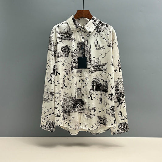 250917 New high-quality Tencel fabric printed long-sleeved shirt
