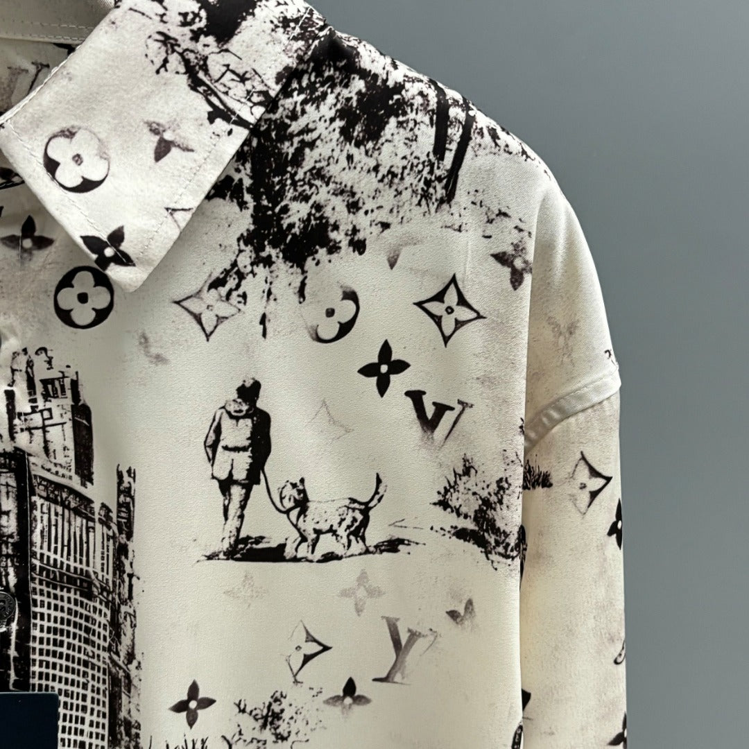 250917 New high-quality Tencel fabric printed long-sleeved shirt