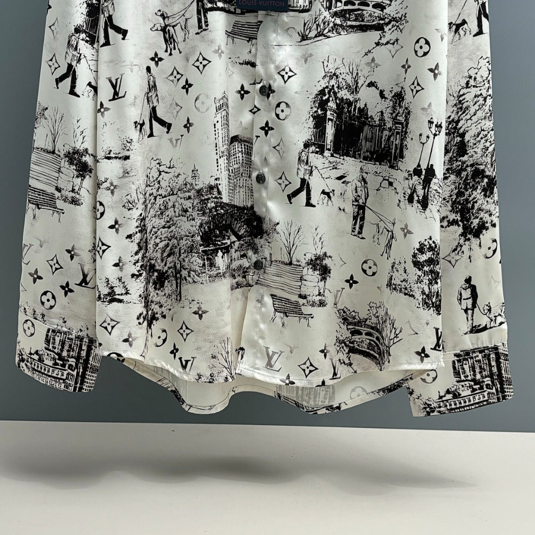250917 New high-quality Tencel fabric printed long-sleeved shirt