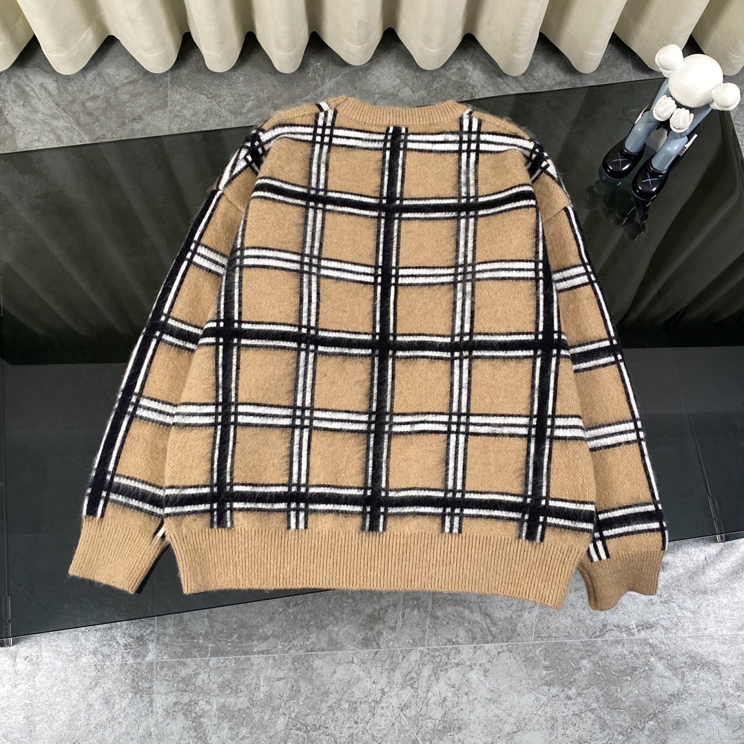 250917 New high-quality checkered leather brand pocket knitted sweater