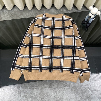 250917 New high-quality checkered leather brand pocket knitted sweater