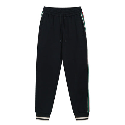 250917 New high-quality woven ribbon spliced elastic sports pants