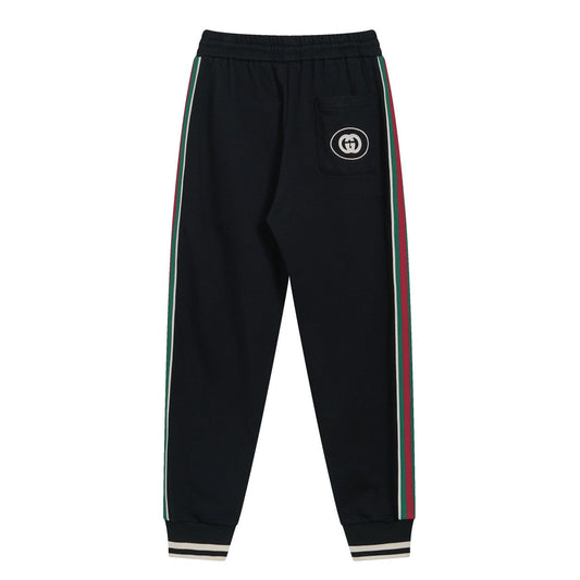 250917 New high-quality woven ribbon spliced elastic sports pants