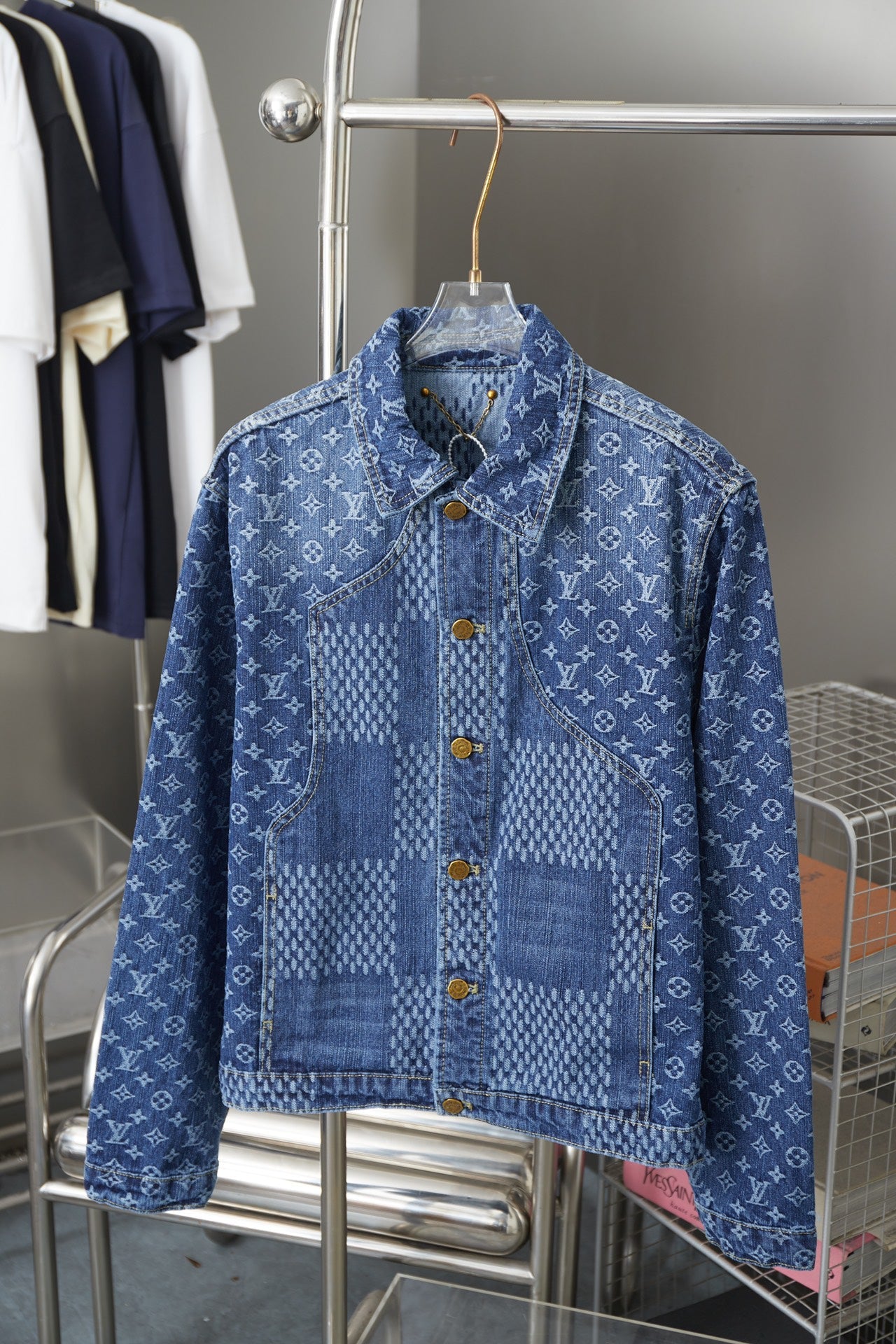 250923 A new high-quality checkerboard pattern full print denim jacket