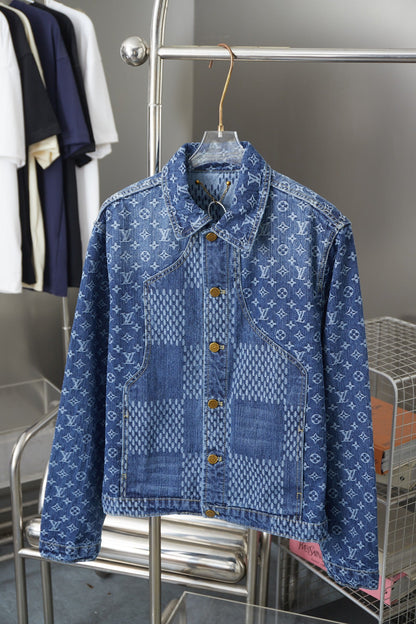 250923 A new high-quality checkerboard pattern full print denim jacket