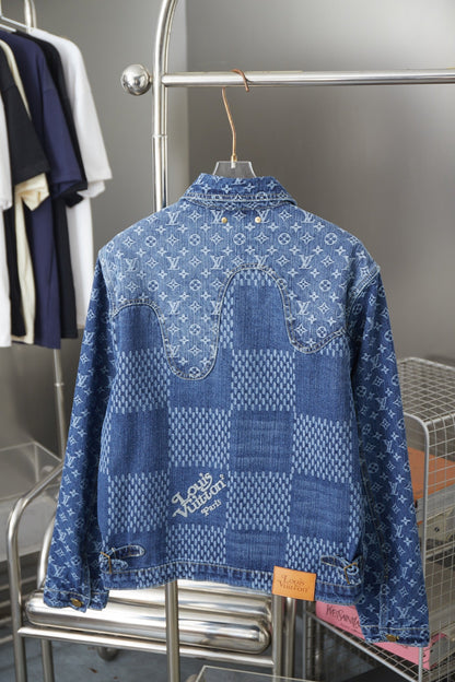 250923 A new high-quality checkerboard pattern full print denim jacket