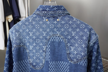 250923 A new high-quality checkerboard pattern full print denim jacket