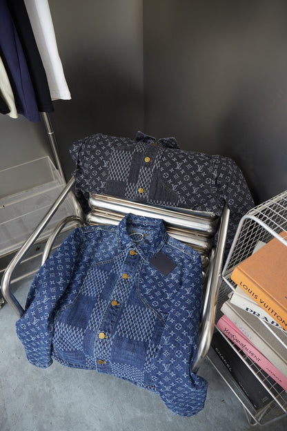 250923 A new high-quality checkerboard pattern full print denim jacket
