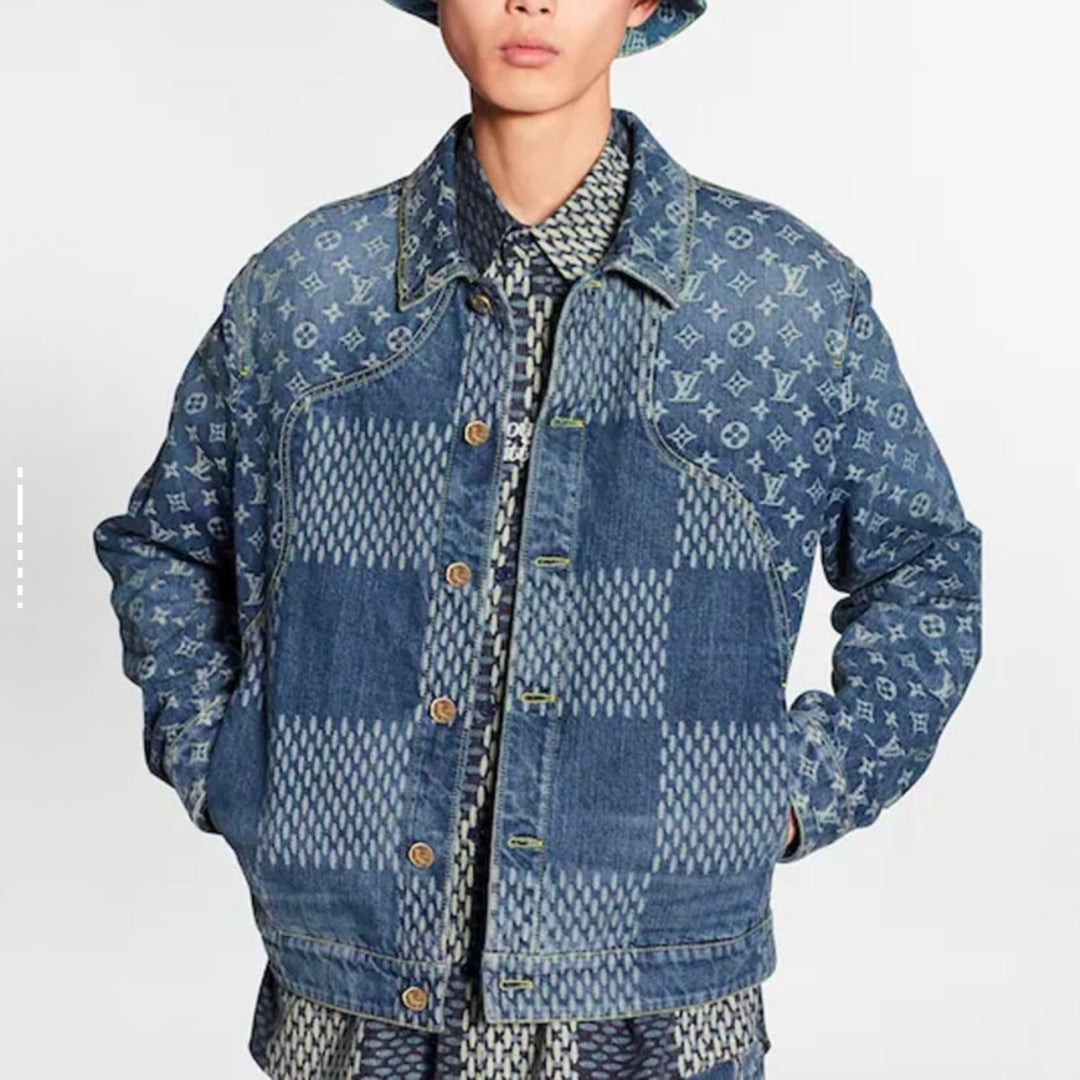 250923 A new high-quality checkerboard pattern full print denim jacket