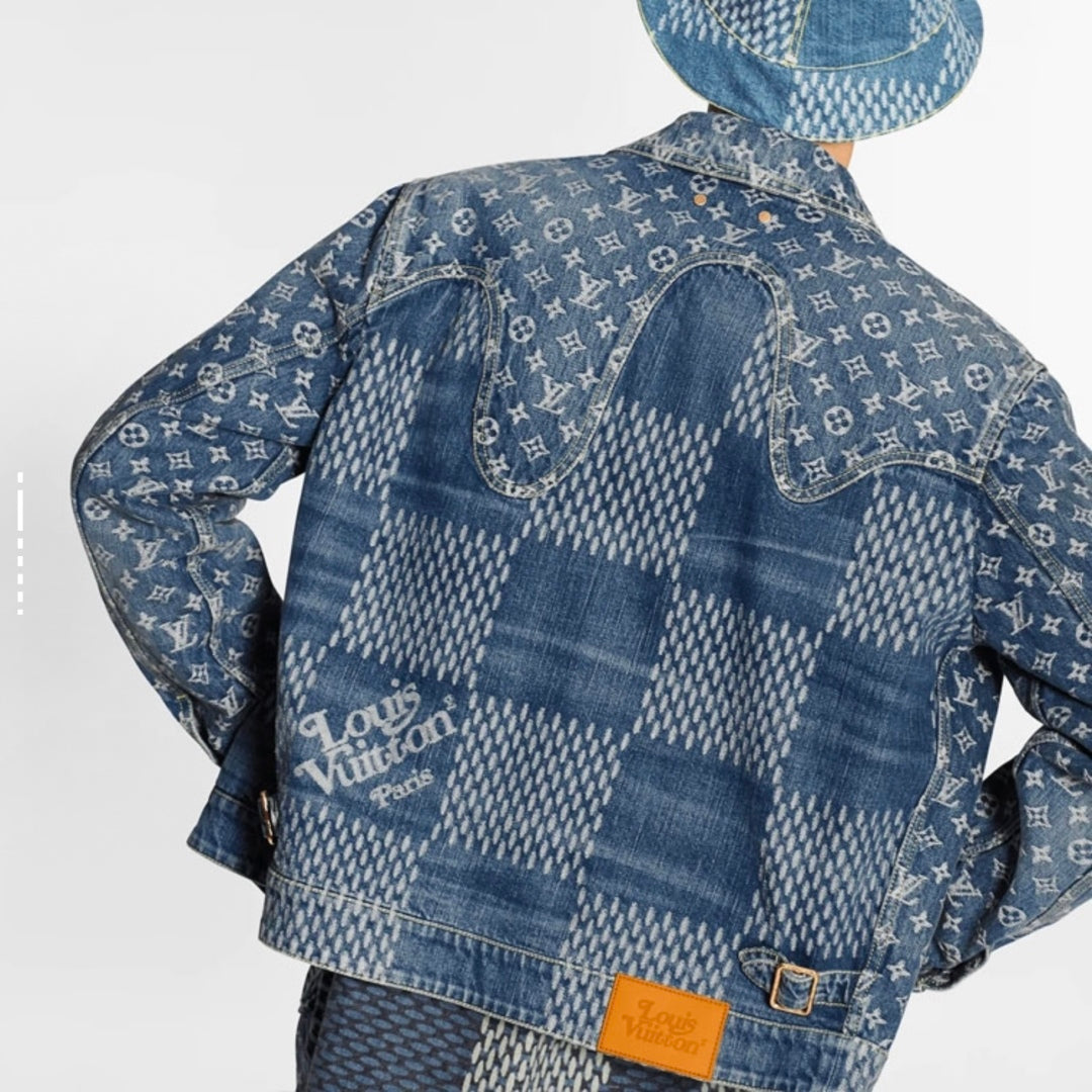 250923 A new high-quality checkerboard pattern full print denim jacket