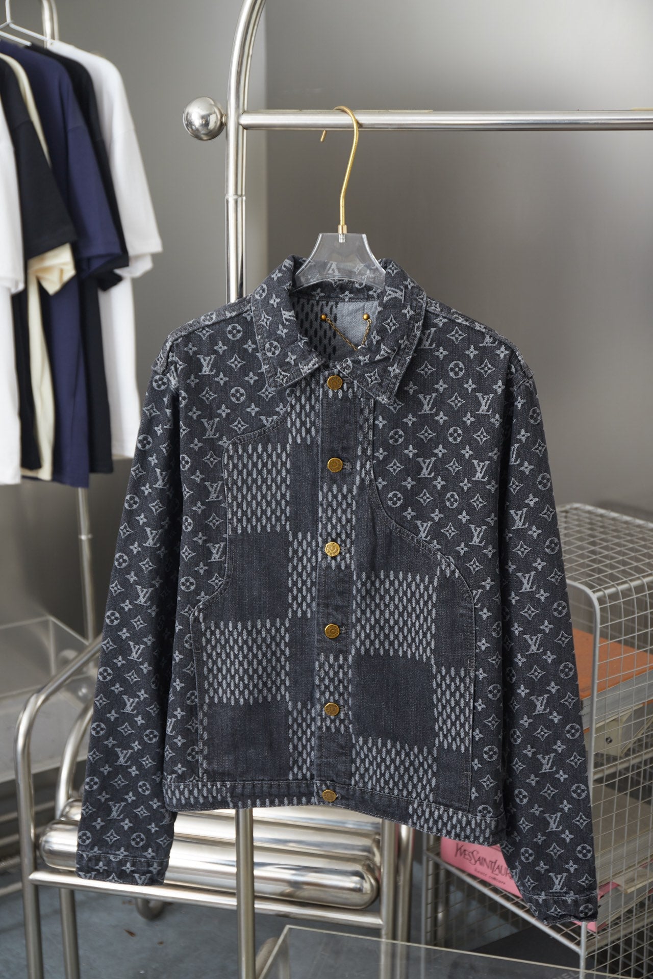 250923 A new high-quality checkerboard pattern full print denim jacket