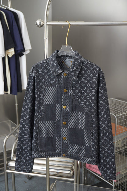 250923 A new high-quality checkerboard pattern full print denim jacket
