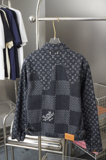 250923 A new high-quality checkerboard pattern full print denim jacket