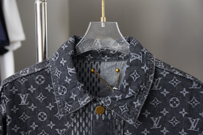 250923 A new high-quality checkerboard pattern full print denim jacket