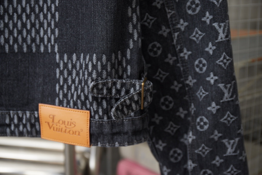 250923 A new high-quality checkerboard pattern full print denim jacket