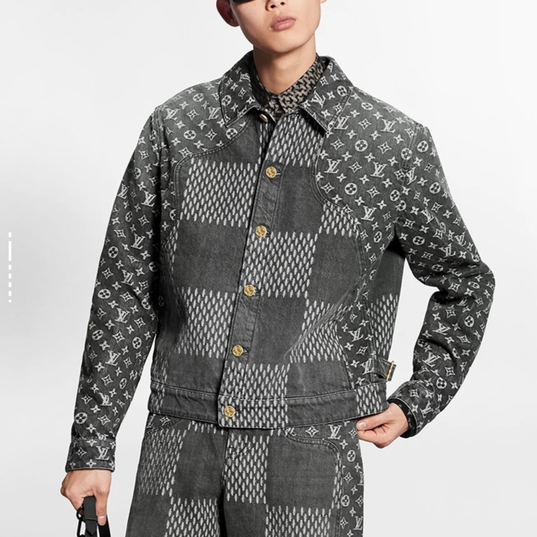 250923 A new high-quality checkerboard pattern full print denim jacket