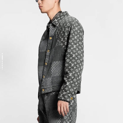 250923 A new high-quality checkerboard pattern full print denim jacket