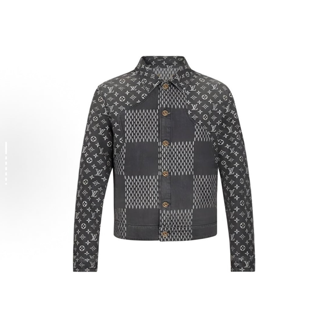 250923 A new high-quality checkerboard pattern full print denim jacket