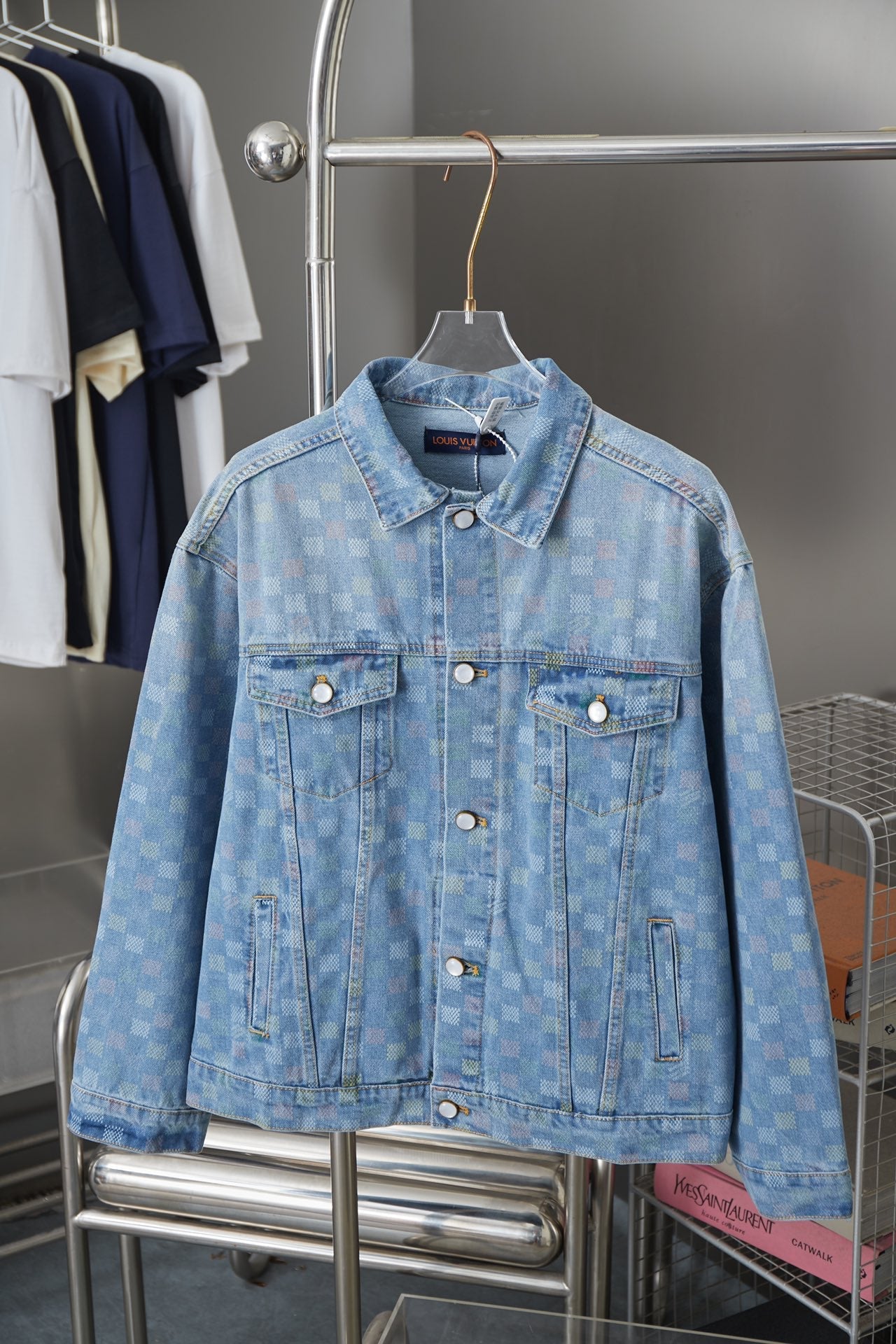 250923   new high-quality checkerboard color Mosaic set of cowhide coat